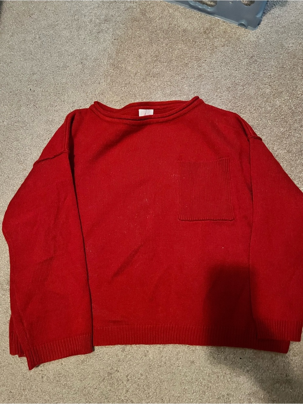 Pink Lily Red Crewneck Sweater with Chest Pocket